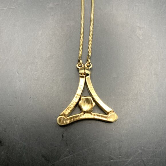 Park Lane Pendant Necklace Flower Floral Triangle Gold Tone Clear Rhinestone - Picture 5 of 9